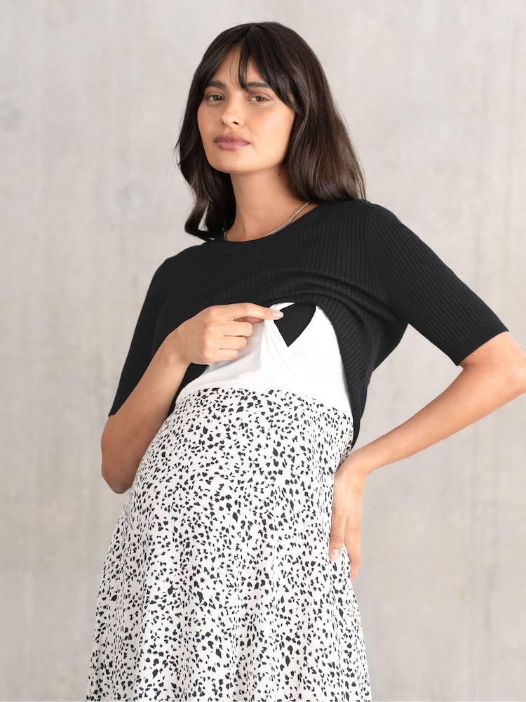 Seraphine Black & White Knitted Top Maternity & Nursing Dress - Image 4 of 7