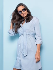 Seraphine 100% Cotton Chambray Belted Maternity Dress - Image 1 of 5