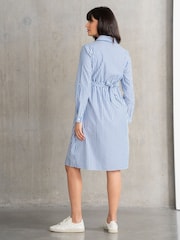 Seraphine Blue Stripe Cotton And Lyocell Maternity And Nursing Shirt Dress - Image 3 of 6