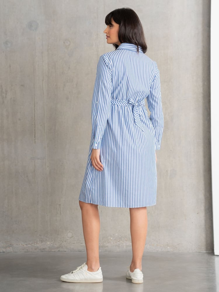 Seraphine Blue Stripe Cotton And Lyocell Maternity And Nursing Shirt Dress - Image 3 of 6
