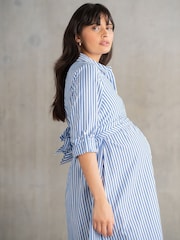 Seraphine Blue Stripe Cotton And Lyocell Maternity And Nursing Shirt Dress - Image 5 of 6