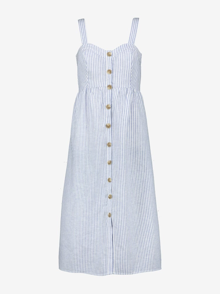 Seraphine Blue Pinstripe Linen And Cotton Midi Maternity And Nursing Dress - Image 6 of 6