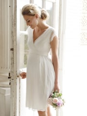 Seraphine White Short Lace V-Neck Maternity Wedding Dress - Image 1 of 6