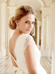 Seraphine White Short Lace V-Neck Maternity Wedding Dress - Image 2 of 6