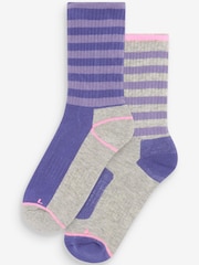Lilac Purple/Grey Striped Next Active Sports Walking Ankle Socks 2 Pack - Image 1 of 3
