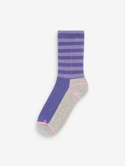Lilac Purple/Grey Striped Next Active Sports Walking Ankle Socks 2 Pack - Image 3 of 3