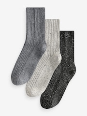 Grey Thermal Wool Blend Ankle Socks 3 Pack With Silk - Image 1 of 4