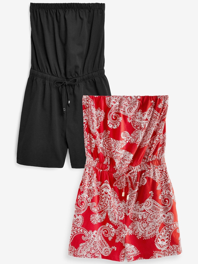 Rot Paisleymuster/Schwarz - Overall mit Schlauchtop, 2er-Pack - Bild 1 von 3 Rot Paisleymuster/Schwarz - Overall mit Schlauchtop, 2er-Pack - Bild 1 von 3