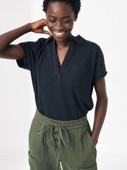 FatFace Hannah Black Hemp Polo Shirt - Image 1 of 4
