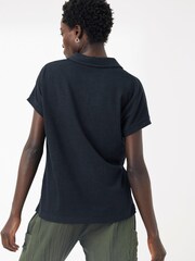 FatFace Hannah Black Hemp Polo Shirt - Image 2 of 4