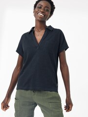 FatFace Hannah Black Hemp Polo Shirt - Image 3 of 4