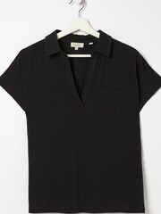 FatFace Hannah Black Hemp Polo Shirt - Image 4 of 4