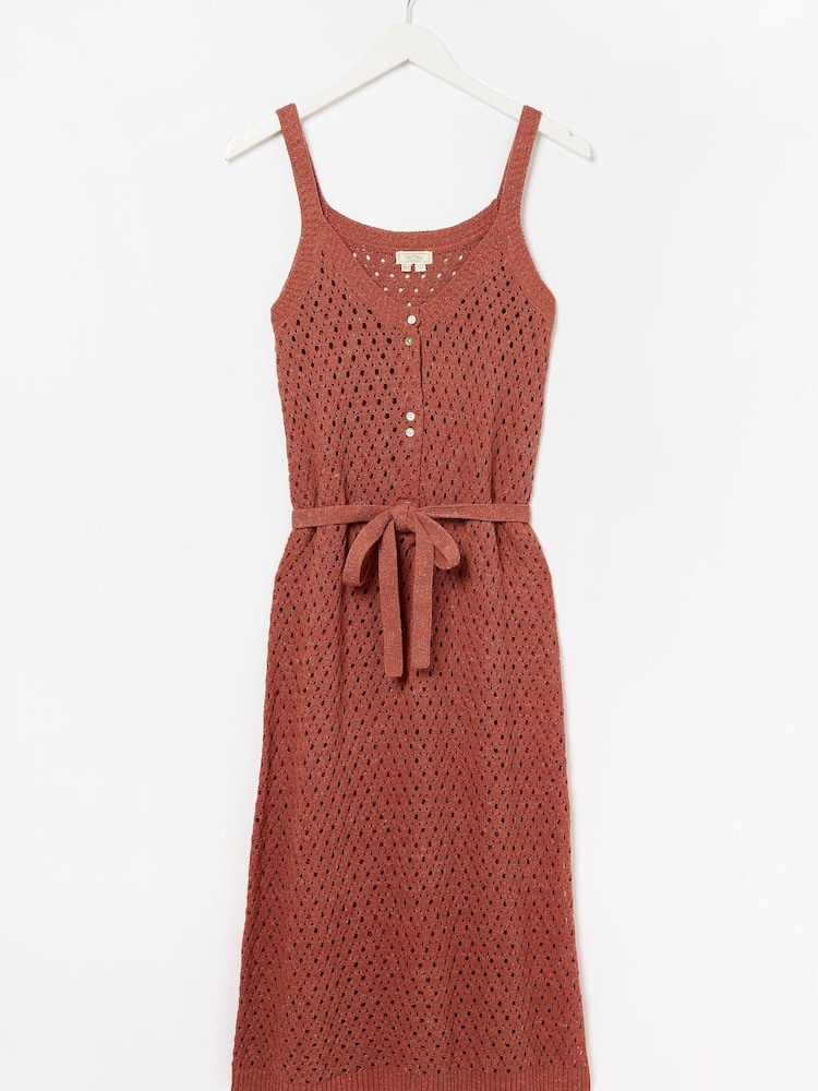 FatFace Orange Strappy Knitted Beach Dress - Image 4 of 4