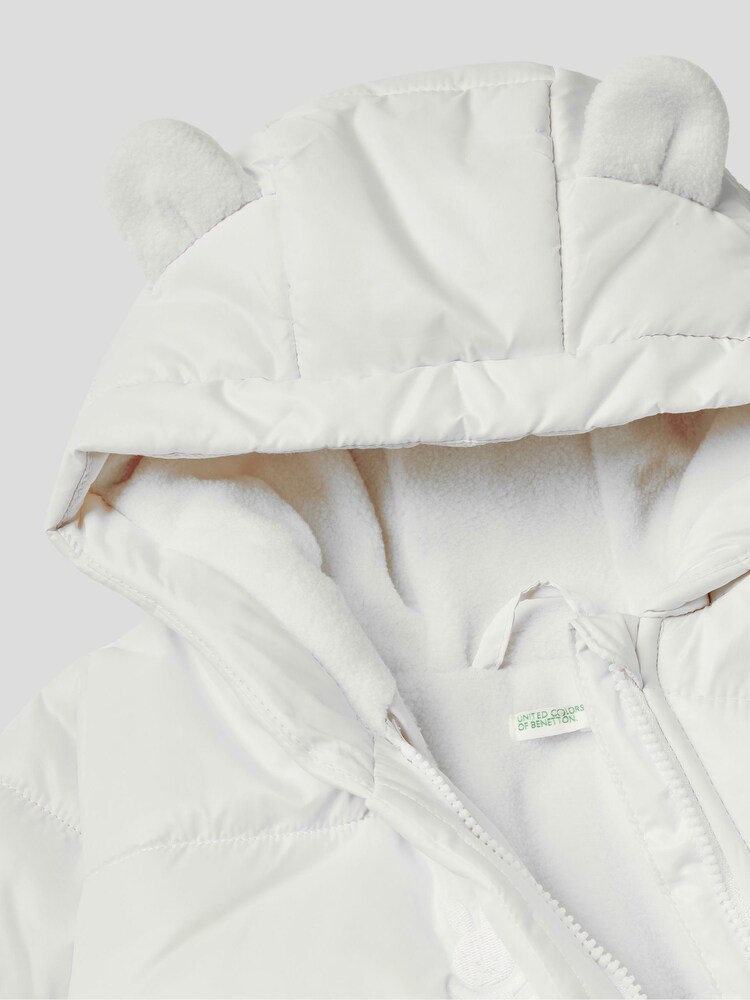 أبيض - معطف مبطن بتفاصيل أذن دب للبنات من Benetton - صورة 3 من 3