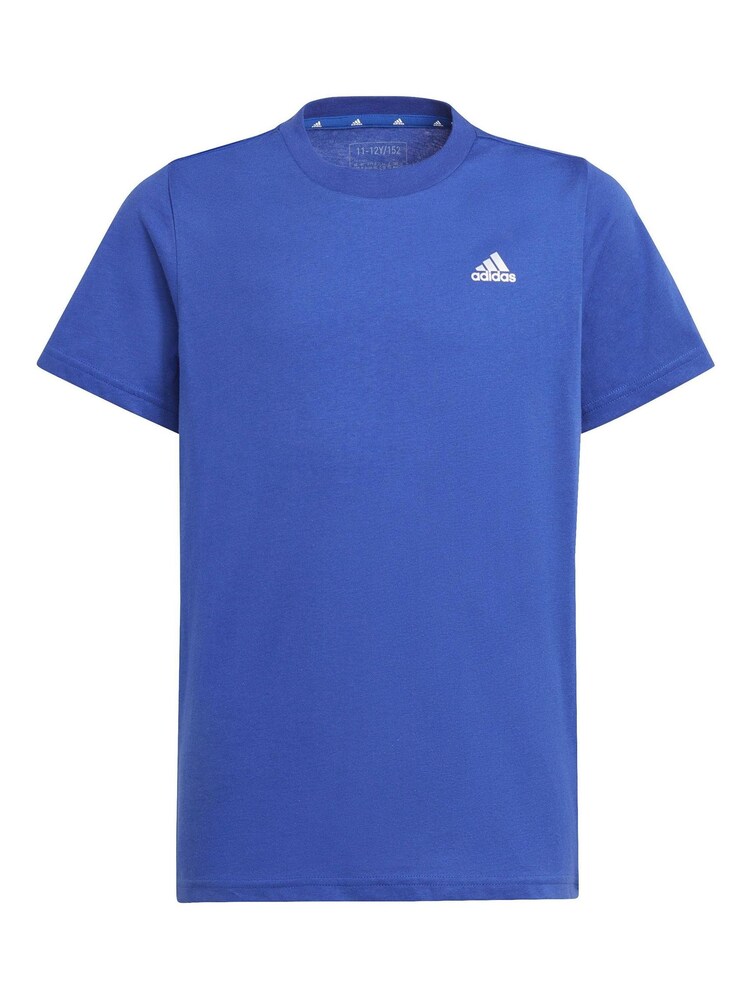 adidas Blue Junior Essentials Small Logo Cotton T-Shirt - Image 1 of 5 adidas Blue Junior Essentials Small Logo Cotton T-Shirt - Image 1 of 5