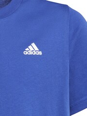adidas Blue Junior Essentials Small Logo Cotton T-Shirt - Image 3 of 5