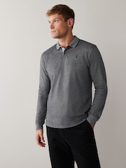 Charcoal Grey Oxford Long Sleeve Pique Polo Shirt - Image 1 of 5