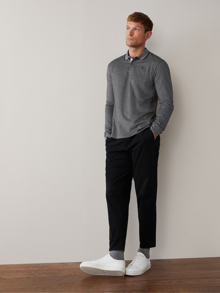 Charcoal Grey Oxford Long Sleeve Pique Polo Shirt - Image 2 of 5