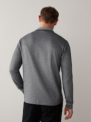 Charcoal Grey Oxford Long Sleeve Pique Polo Shirt - Image 3 of 5