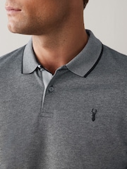 Charcoal Grey Oxford Long Sleeve Pique Polo Shirt - Image 4 of 5