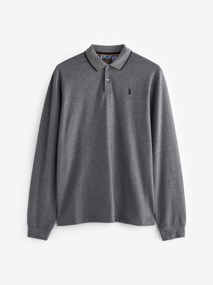 Charcoal Grey Oxford Long Sleeve Pique Polo Shirt - Image 5 of 5