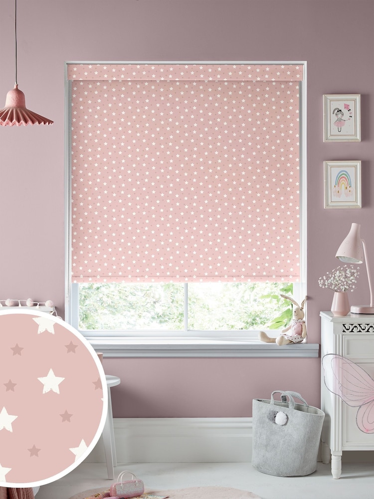 Blush Pink Kids Ditsy Stars Made To Measure Roller Blind - Image 1 of 7