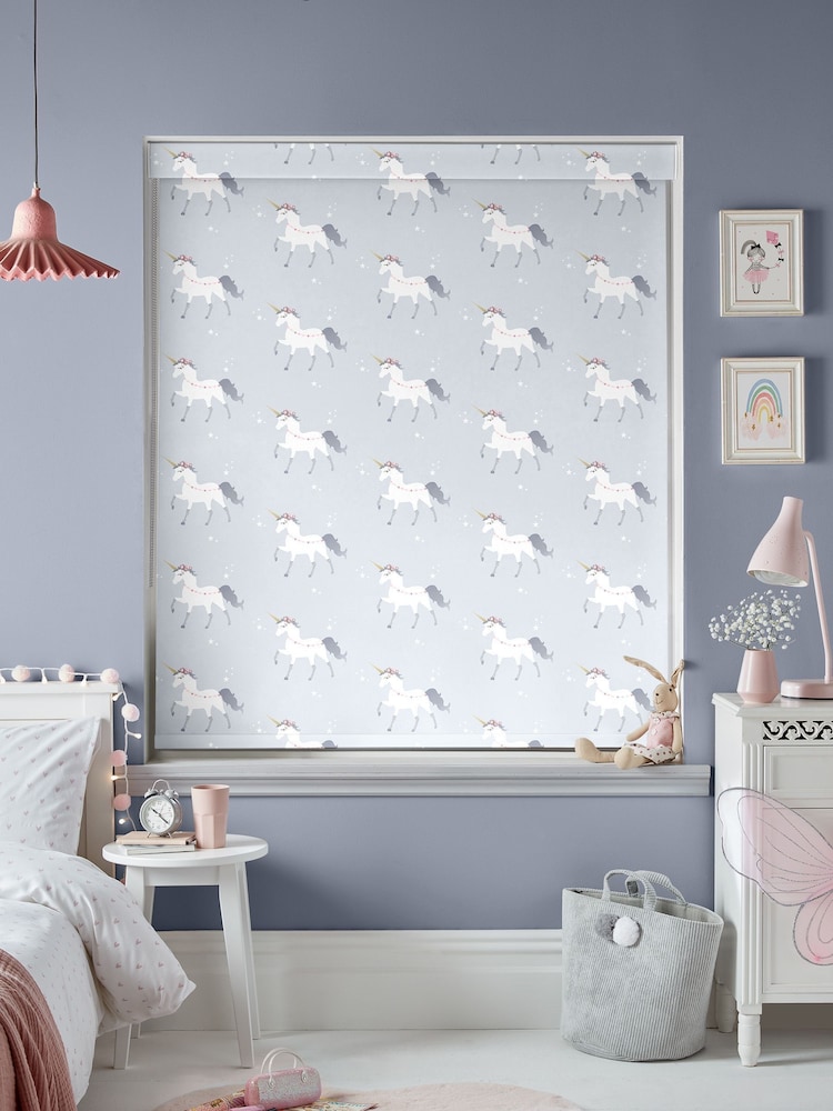 Blue Grey Magical Unicorn Made To Measure Roller Blind - Image 2 of 7