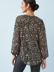 Brown Animal Long Sleeve Tunic Blouse - Image 3 of 5