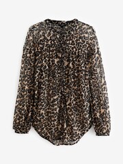 Brown Animal Long Sleeve Tunic Blouse - Image 5 of 5
