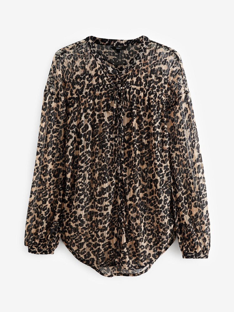 Brown Animal Long Sleeve Tunic Blouse - Image 5 of 5
