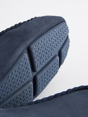 Navy Blue Check Lined Moccasin Slippers - Image 5 of 7