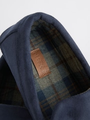 Navy Blue Check Lined Moccasin Slippers - Image 6 of 7