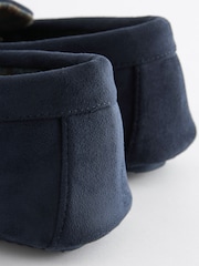 Navy Blue Check Lined Moccasin Slippers - Image 7 of 7