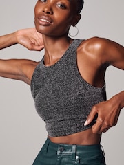 Black Metallic Ribbed Cropped Racer Tank - Image 1 of 11