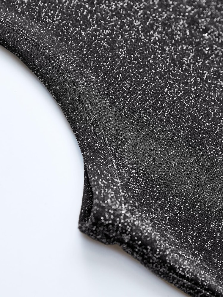 Black Metallic Ribbed Cropped Racer Tank - Image 11 of 11