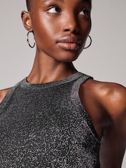 Black Metallic Ribbed Cropped Racer Tank - Image 3 of 11