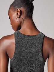 Black Metallic Ribbed Cropped Racer Tank - Image 4 of 11