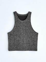 Black Metallic Ribbed Cropped Racer Tank - Image 5 of 11
