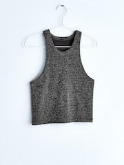 Black Metallic Ribbed Cropped Racer Tank - Image 6 of 11