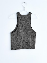 Black Metallic Ribbed Cropped Racer Tank - Image 7 of 11