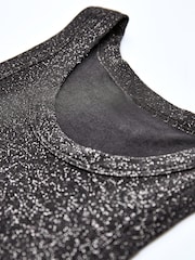 Black Metallic Ribbed Cropped Racer Tank - Image 8 of 11