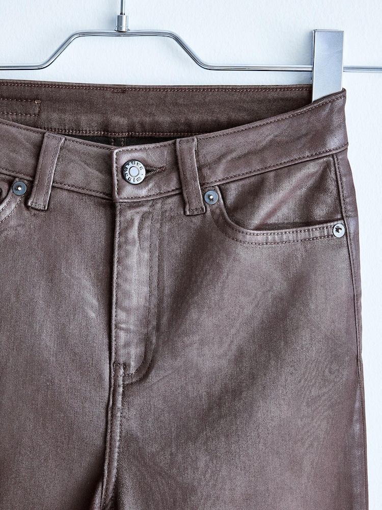 Chocolate Brown Coated High Waist 90s Ankle Skinny Jeans - Image 11 of 11