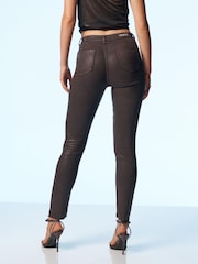 Chocolate Brown Coated High Waist 90s Ankle Skinny Jeans - Image 3 of 11