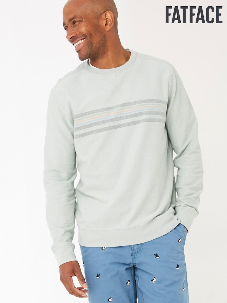 FatFace Emsworth Green Chest Stripe Crew Sweat Top - Image 1 of 4 FatFace Emsworth Green Chest Stripe Crew Sweat Top - Image 1 of 4