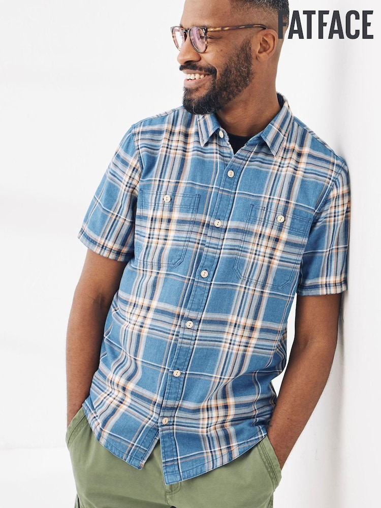 FatFace Blue Stoke Short Sleeve Check Shirt - Image 1 of 4