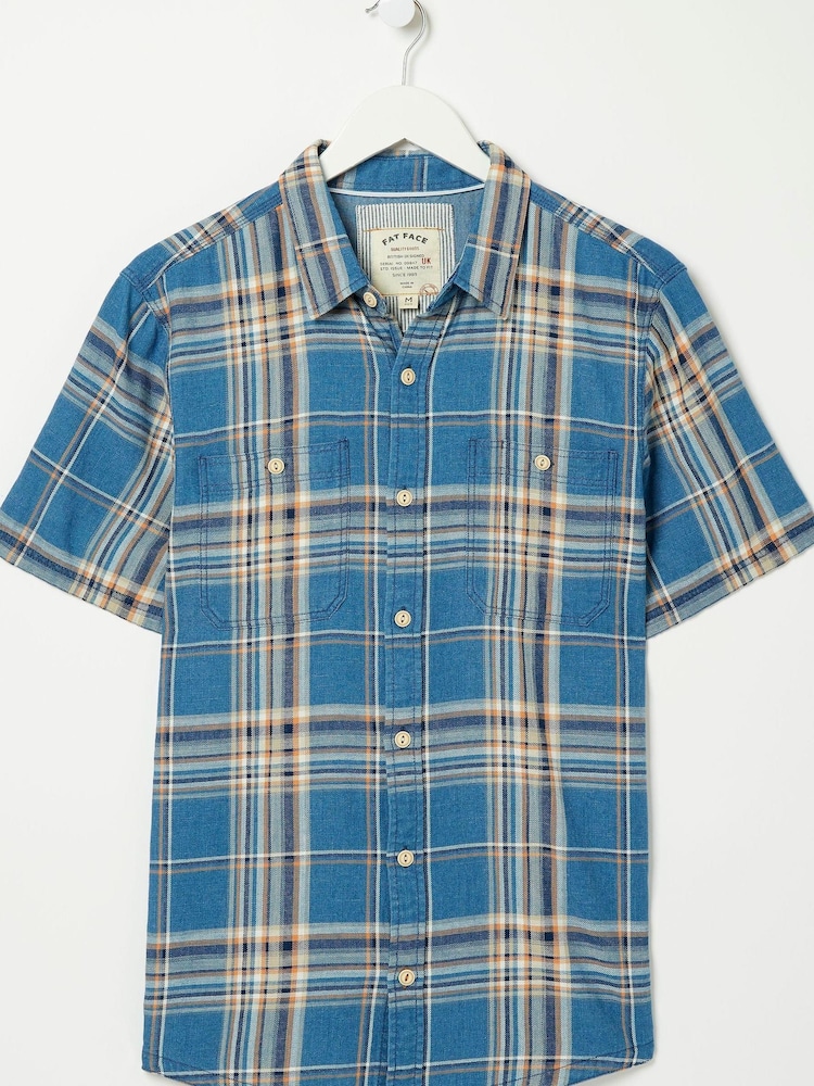 FatFace Blue Stoke Short Sleeve Check Shirt - Image 4 of 4