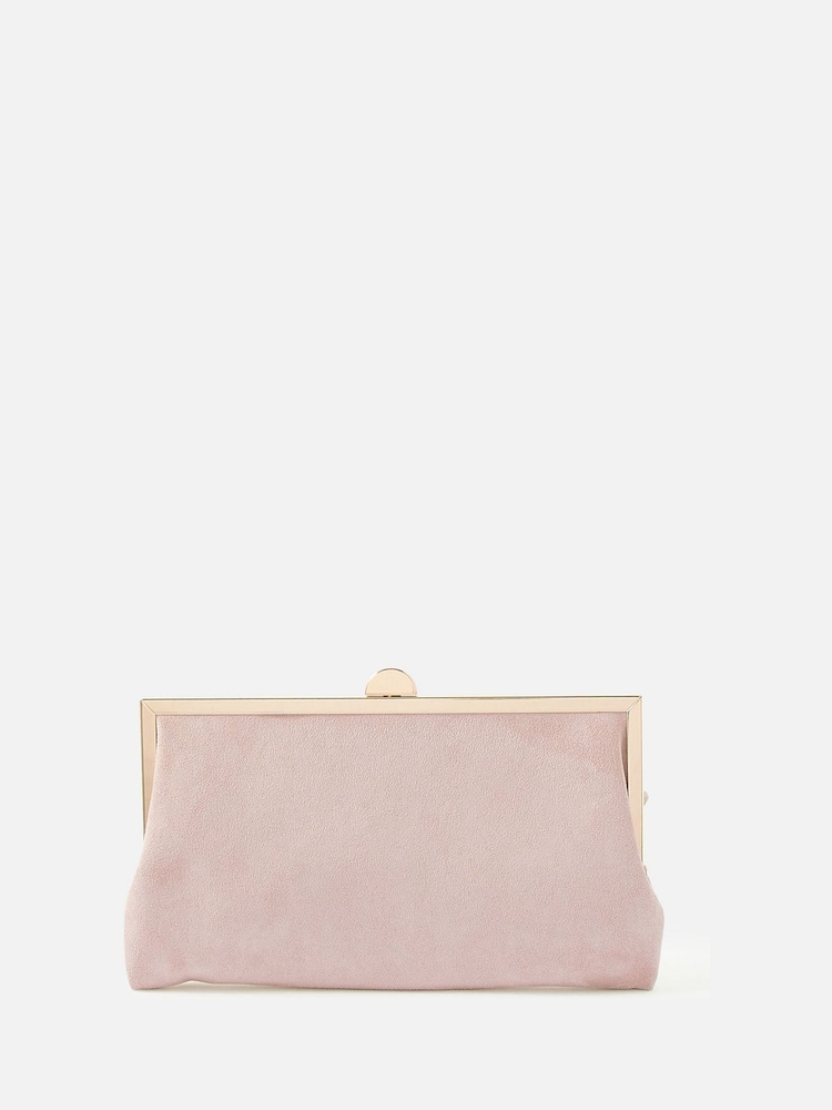 Accessorize Nude Suedette Clip Frame Clutch Bag - Image 1 of 2 Accessorize Nude Suedette Clip Frame Clutch Bag - Image 1 of 2