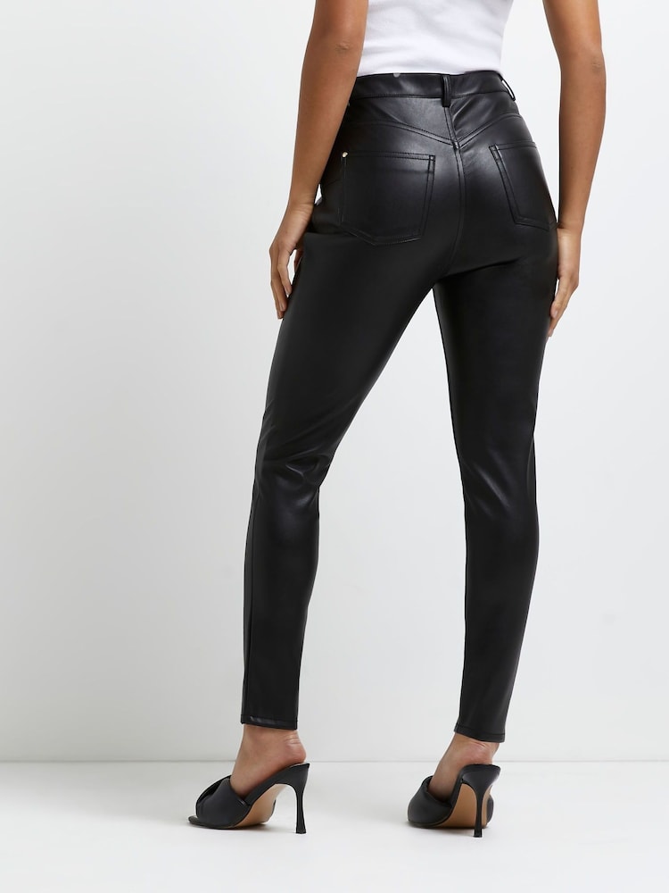 River Island Black Petite Faux Leather Bum Sculpt Trousers - Image 2 of 5