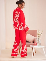 Bath & Body Works Red Japanese Cherry Blossom Floral Button Through Pyjama Set - Image 2 of 7