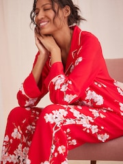 Bath & Body Works Red Japanese Cherry Blossom Floral Button Through Pyjama Set - Image 3 of 7
